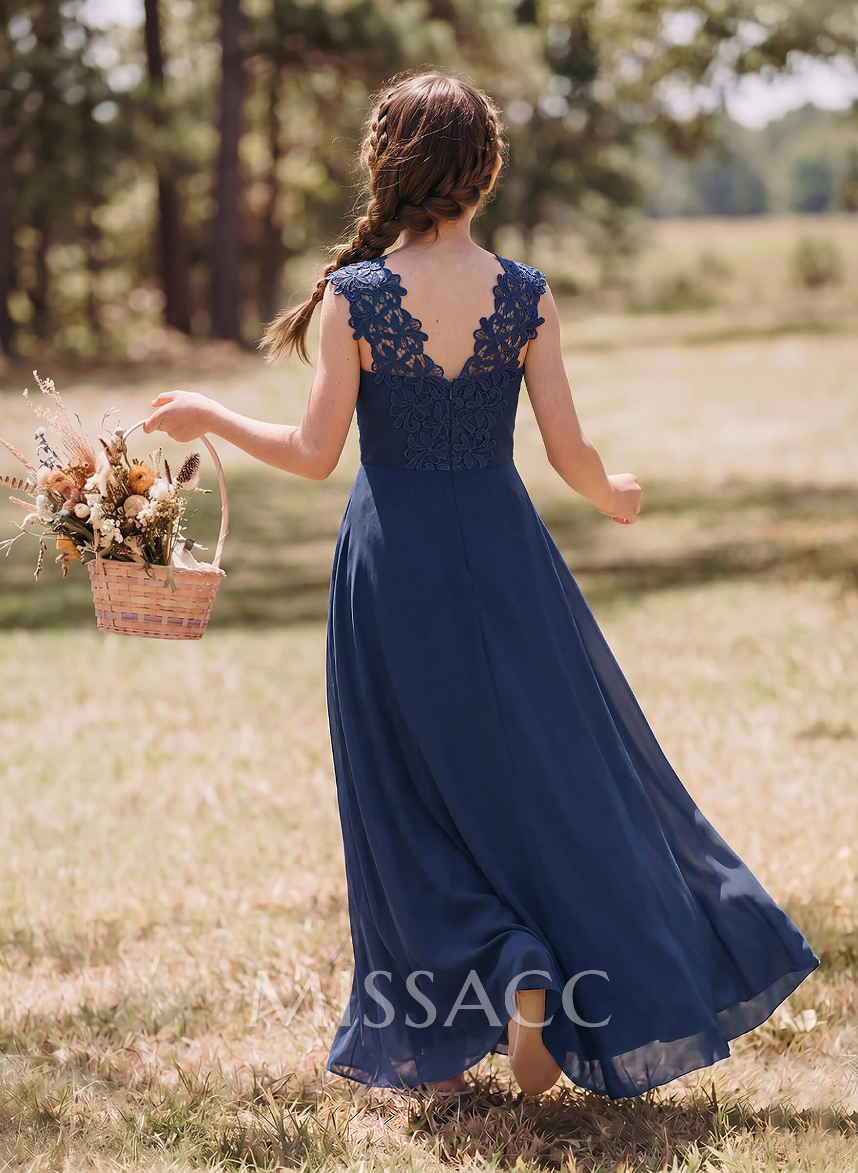 A-Line Sweetheart Sleeveless Floor-Length Chiffon Junior Bridesmaid Dresses With Split Front/Lace