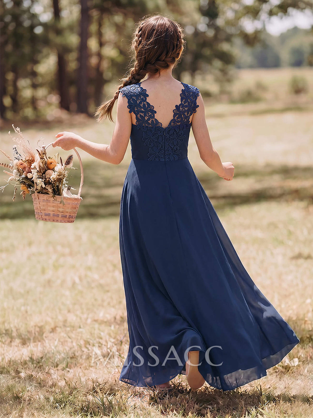 A-Line Sweetheart Sleeveless Floor-Length Chiffon Junior Bridesmaid Dresses With Split Front/Lace