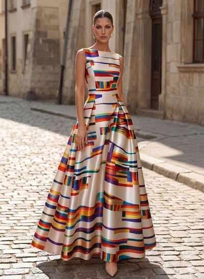 Elegant Cowl Neck Sleeveless A-Line Floor-Length Satin Evening Dresses
