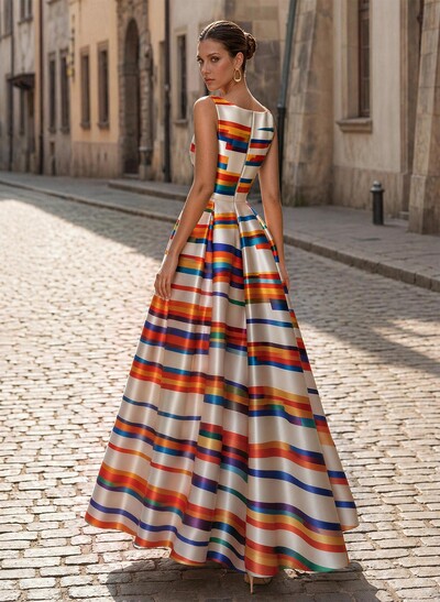 Elegant Cowl Neck Sleeveless A-Line Floor-Length Satin Evening Dresses