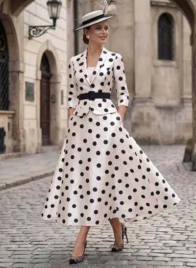 A-Line V-Neck 3/4 Sleeves Tea-Length Twill Satin Mother Of The Bride Dresses With Sash