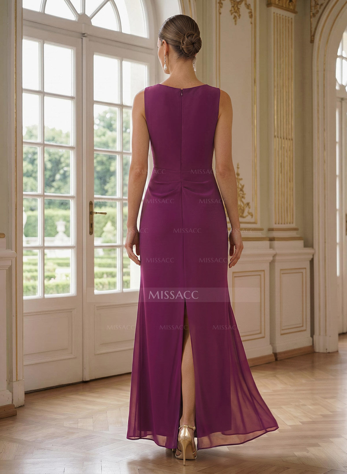 Sheath/Column V-Neck Sleeveless Ankle-Length Chiffon Mother Of The Bride Dresses