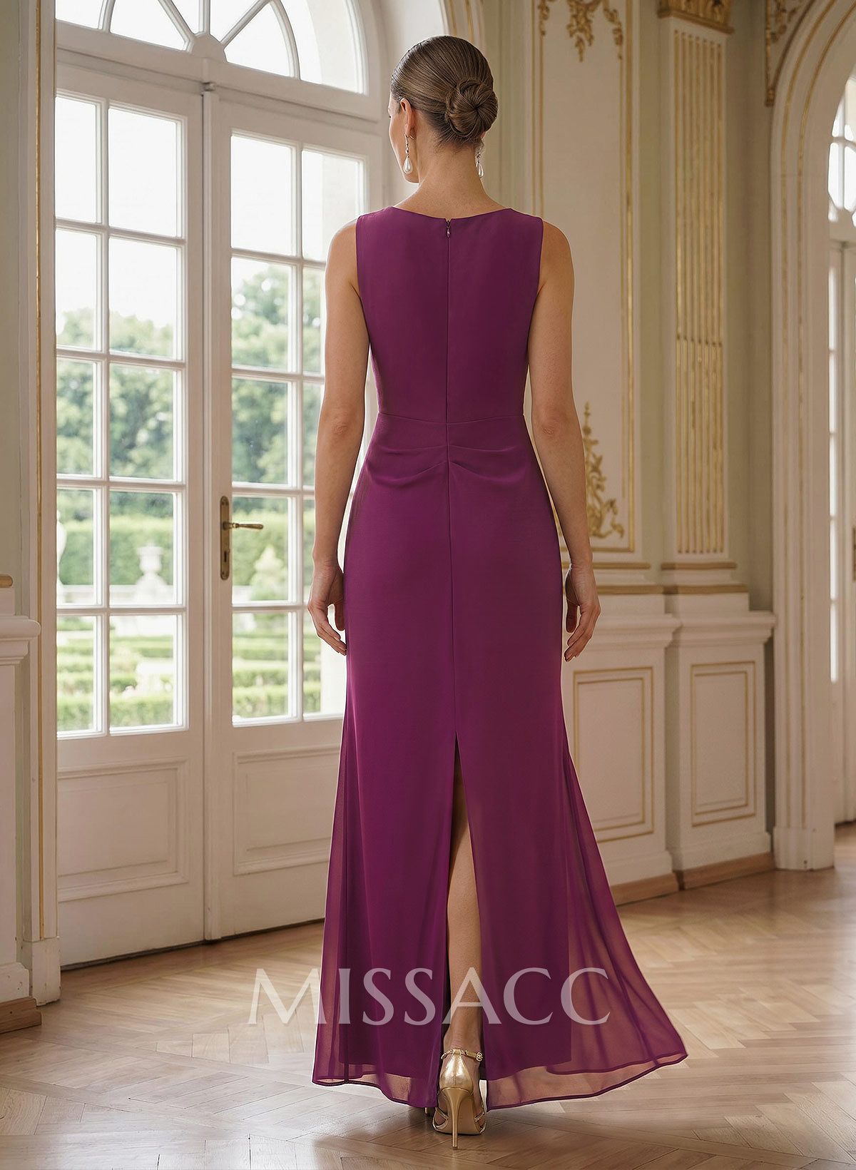Sheath/Column V-Neck Sleeveless Floor-Length Chiffon Mother Of The Bride Dresses