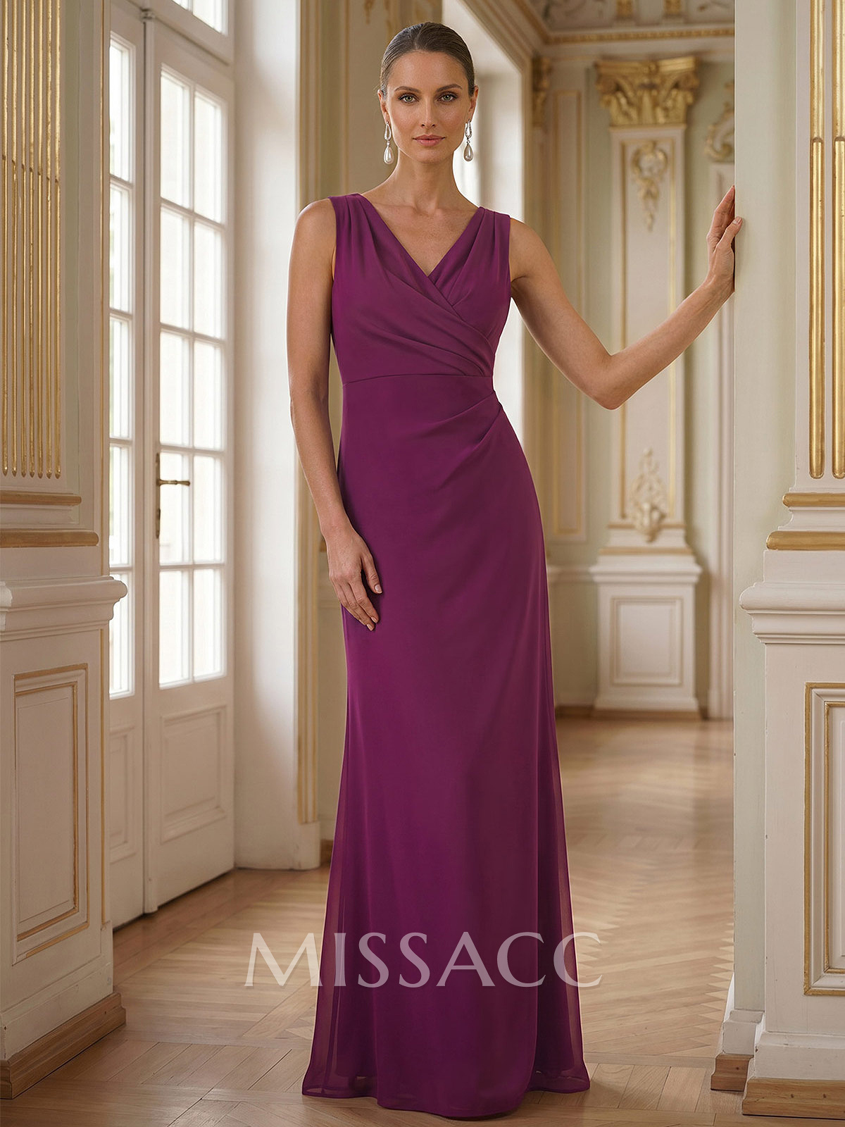 Sheath/Column V-Neck Sleeveless Floor-Length Chiffon Mother Of The Bride Dresses Sheath/Column V-Neck Sleeveless Floor-Length Chiffon Mother Of The Bride Dresses