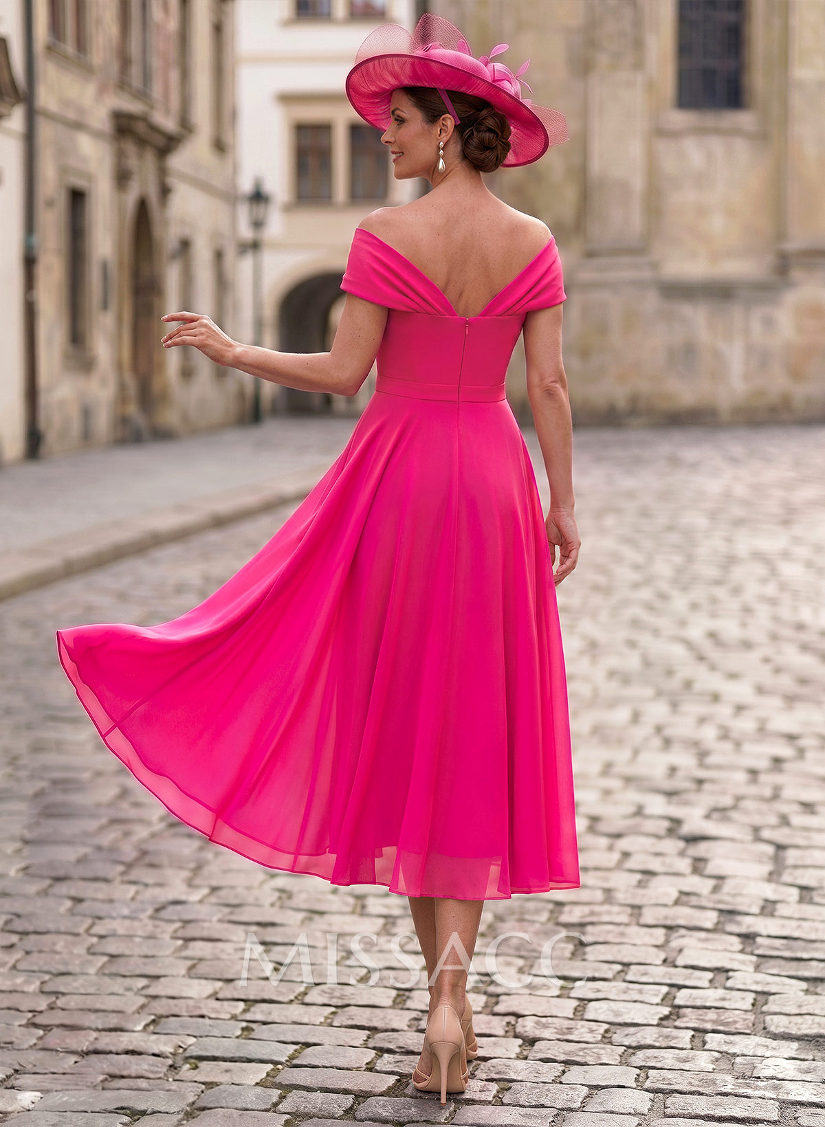 Elegant A-Line Off-The-Shoulder Sleeveless Tea-Length Chiffon Mother Of The Bride Dresses