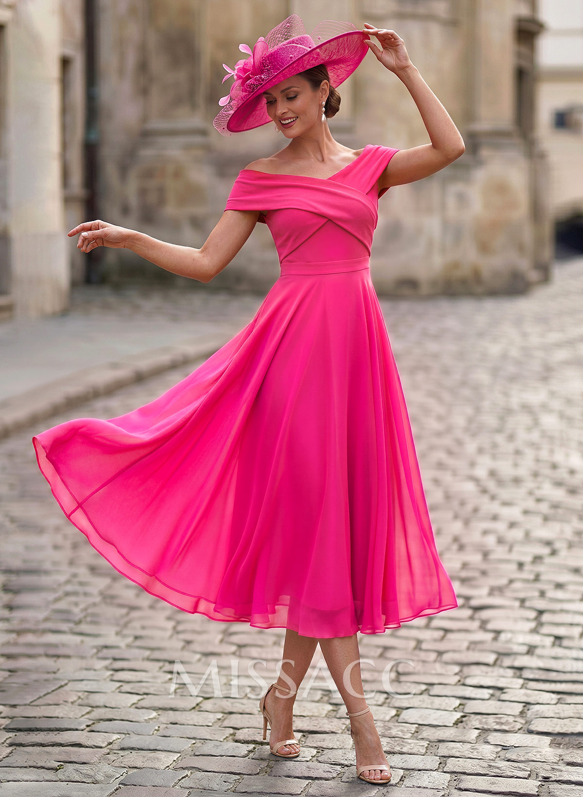 Elegant A-Line Off-The-Shoulder Sleeveless Tea-Length Chiffon Mother Of The Bride Dresses