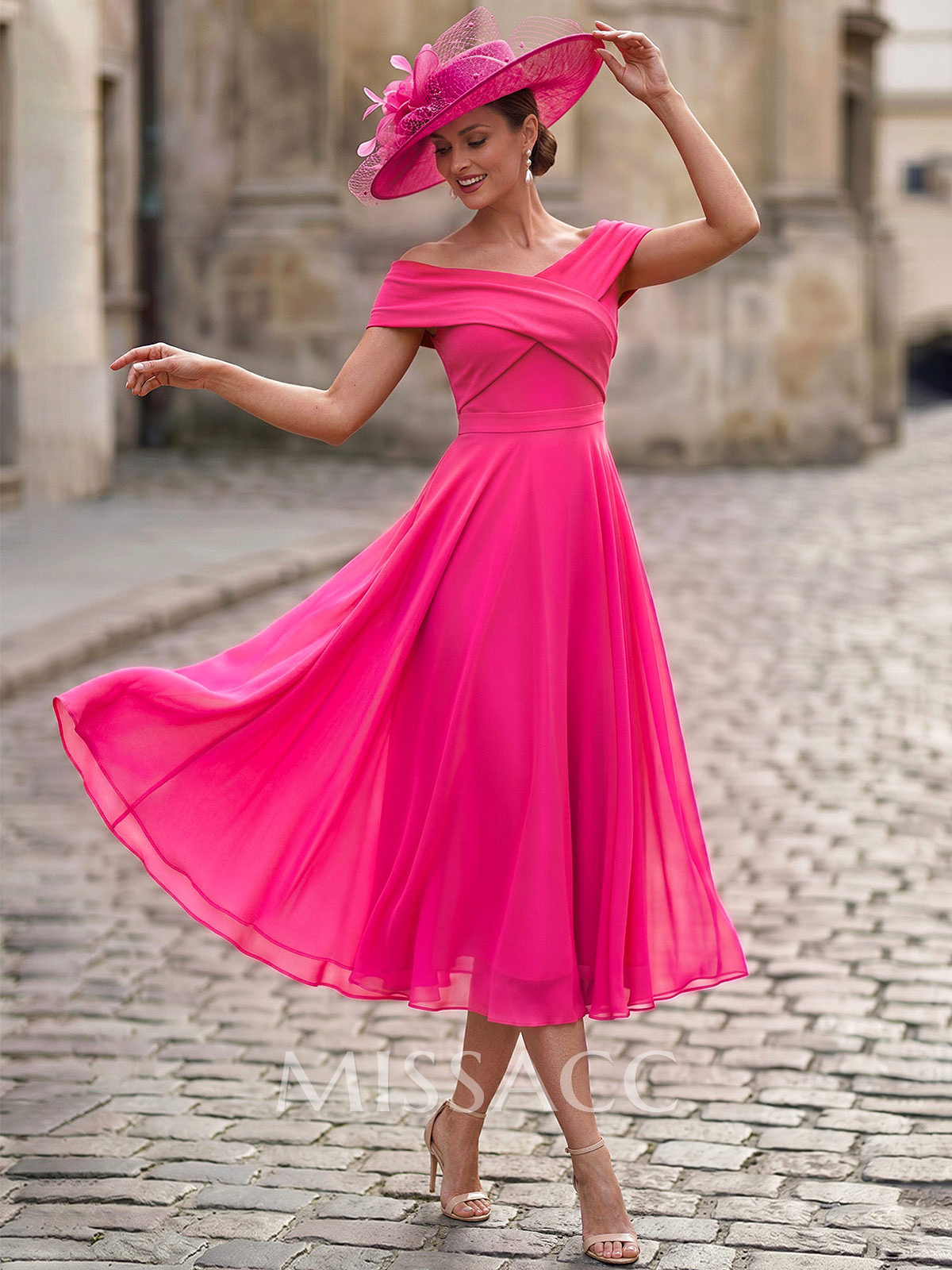Elegant A-Line Off-The-Shoulder Sleeveless Tea-Length Chiffon Mother Of The Bride Dresses