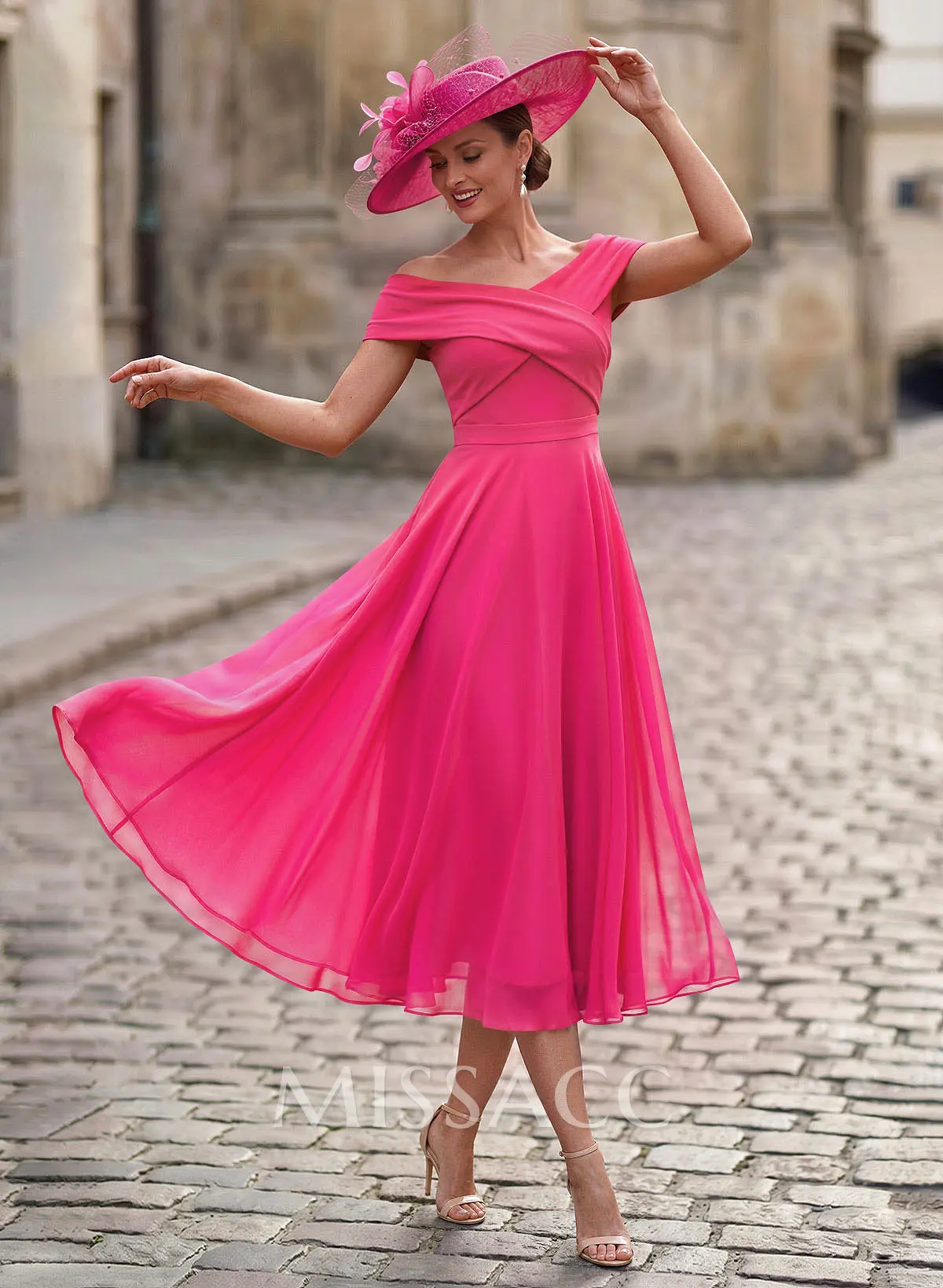 pink chiffon tea length dress Missacc Beige Mother Of The Bride Dresses Elegant A-Line Off-The-Shoulder Sleeveless Tea-Length Mother Of The Bride Dresses Maxi dress Color:Custom Color(Leave color in the seller box) JF Design What Is a Bodycon Yes Models Dress Size