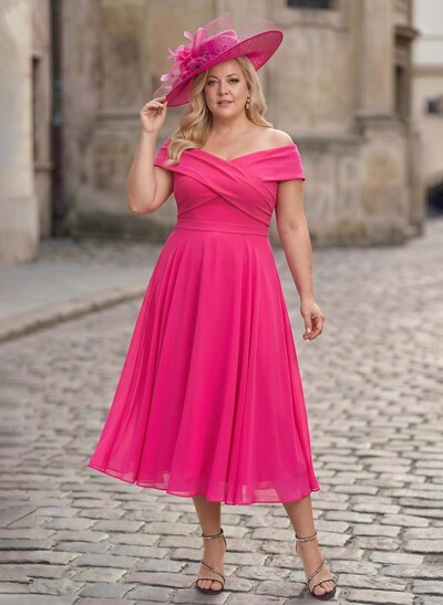 Elegant A-Line Off-The-Shoulder Sleeveless Tea-Length Chiffon Mother Of The Bride Dresses