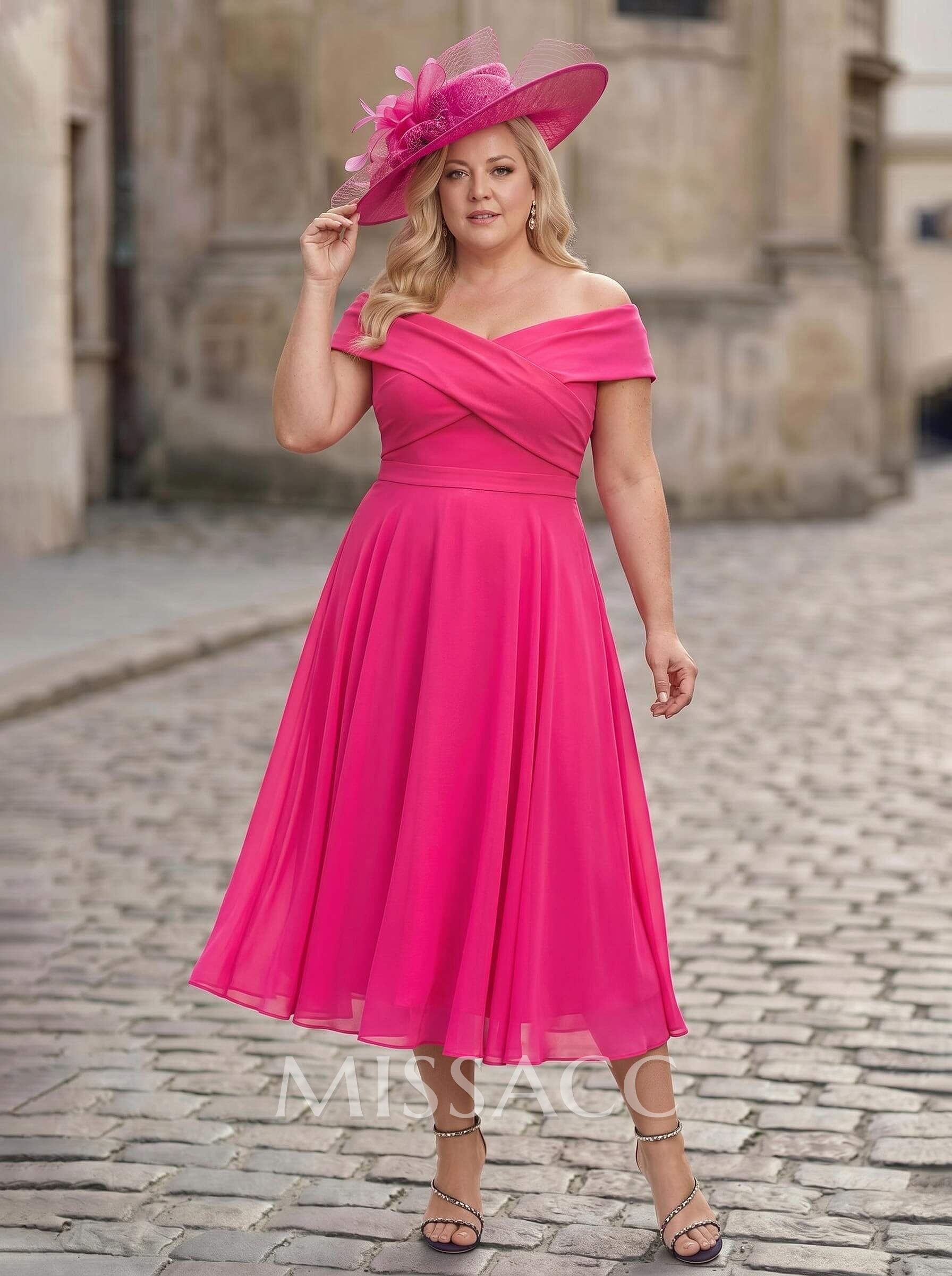 Elegant A-Line Off-The-Shoulder Sleeveless Tea-Length Chiffon Mother Of The Bride Dresses