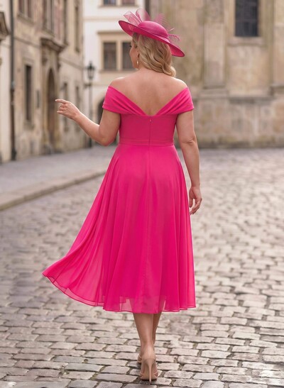 Elegant A-Line Off-The-Shoulder Sleeveless Tea-Length Chiffon Mother Of The Bride Dresses