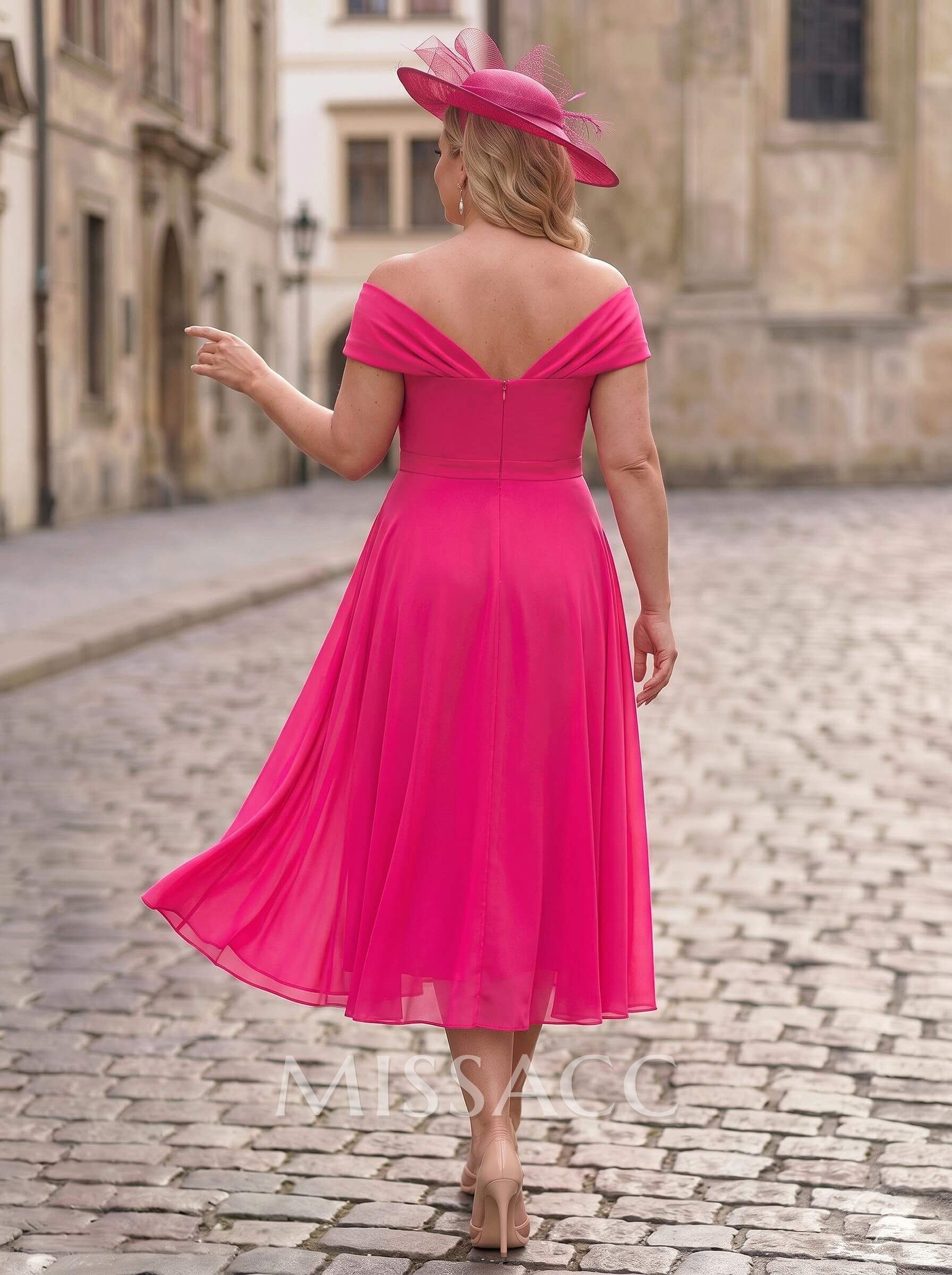 Elegant A-Line Off-The-Shoulder Sleeveless Tea-Length Chiffon Mother Of The Bride Dresses
