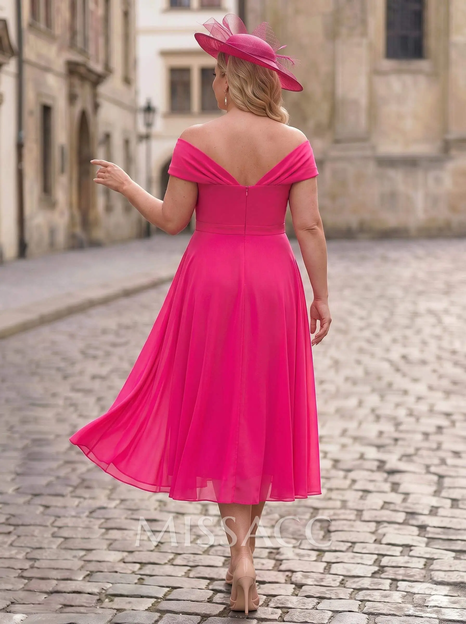 pink chiffon tea length dress Pink A-Line Tea Length Prom Dress, Pink Tulle Formal Evening Dress