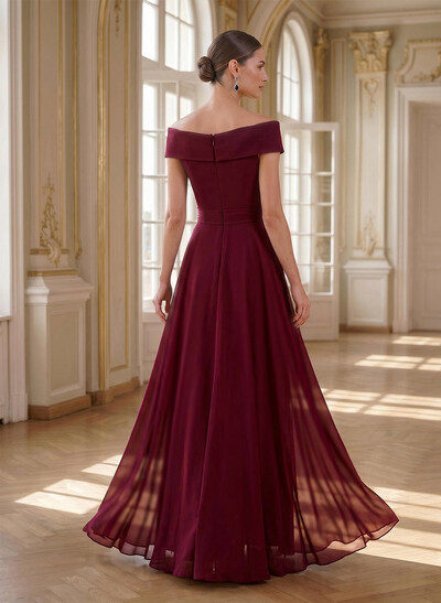 A-Line Off-The-Shoulder Sleeveless Floor-Length Chiffon Mother Of The Bride Dresses
