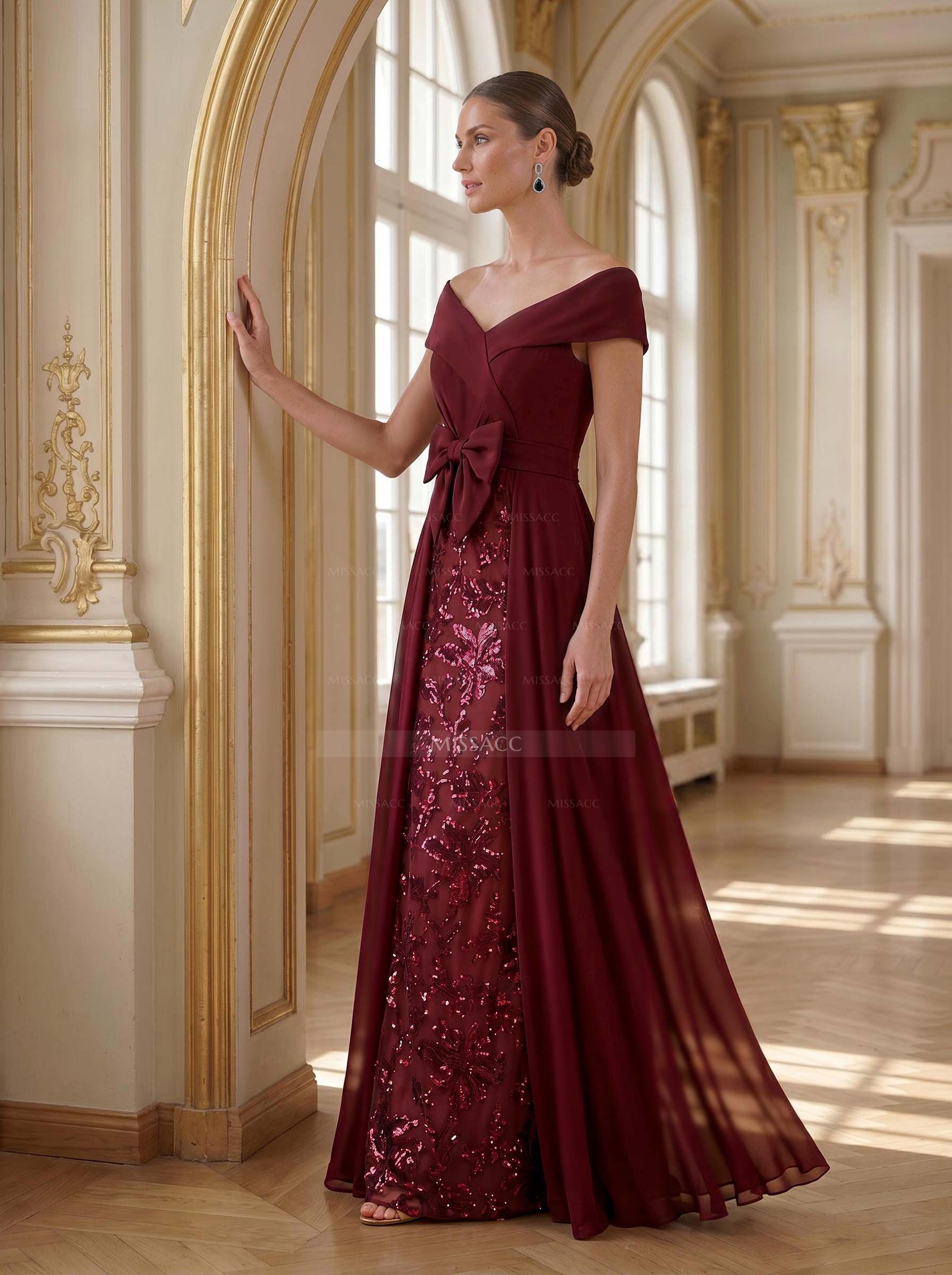 A-Line Off-The-Shoulder Sleeveless Floor-Length Chiffon Mother Of The Bride Dresses