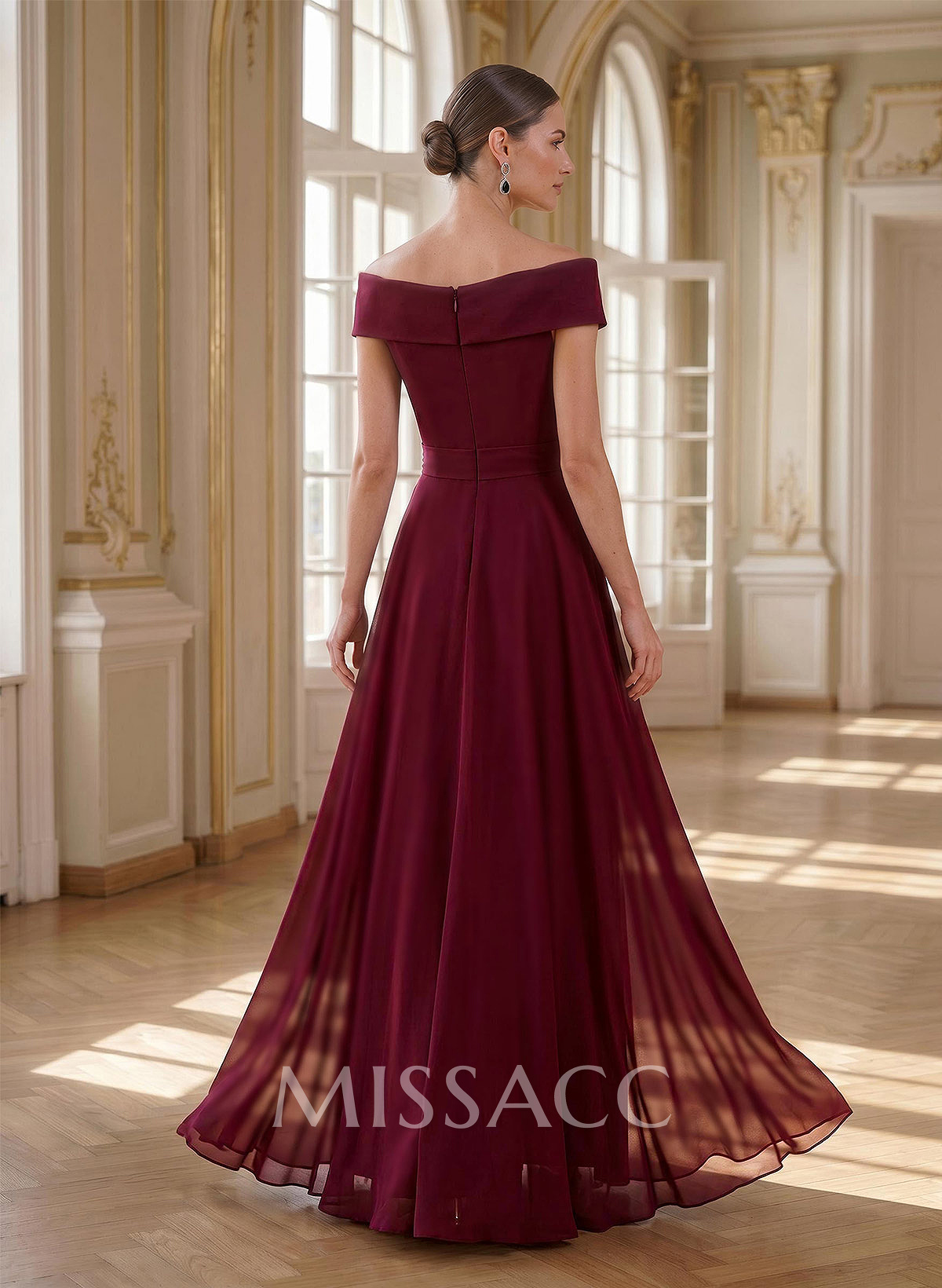 A-Line Off-The-Shoulder Sleeveless Floor-Length Chiffon Mother Of The Bride Dresses With Bow(s)/Sequins/Overskirt Dress