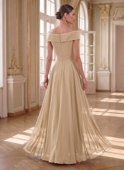A-Line Off-The-Shoulder Sleeveless Floor-Length Chiffon Mother Of The Bride Dresses With Bow(s)/Sequins/Overskirt Dress