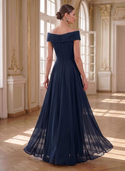 A-Line Off-The-Shoulder Sleeveless Floor-Length Chiffon Mother Of The Bride Dresses With Bow(s)/Sequins/Overskirt Dress