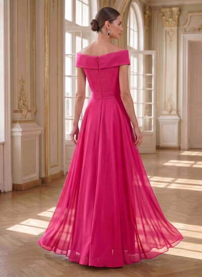 A-Line Off-The-Shoulder Sleeveless Floor-Length Chiffon Mother Of The Bride Dresses With Bow(s)/Sequins/Overskirt Dress