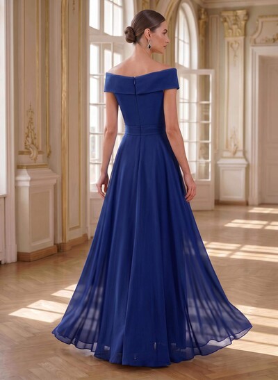A-Line Off-The-Shoulder Sleeveless Floor-Length Chiffon Mother Of The Bride Dresses With Bow(s)/Sequins/Overskirt Dress