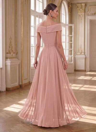 A-Line Off-The-Shoulder Sleeveless Floor-Length Chiffon Mother Of The Bride Dresses With Bow(s)/Sequins/Overskirt Dress