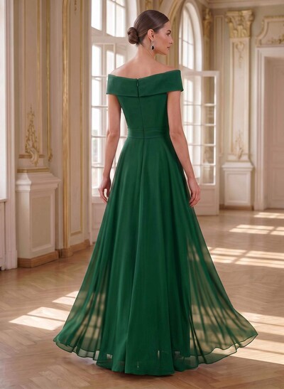 A-Line Off-The-Shoulder Sleeveless Floor-Length Chiffon Mother Of The Bride Dresses With Bow(s)/Sequins/Overskirt Dress