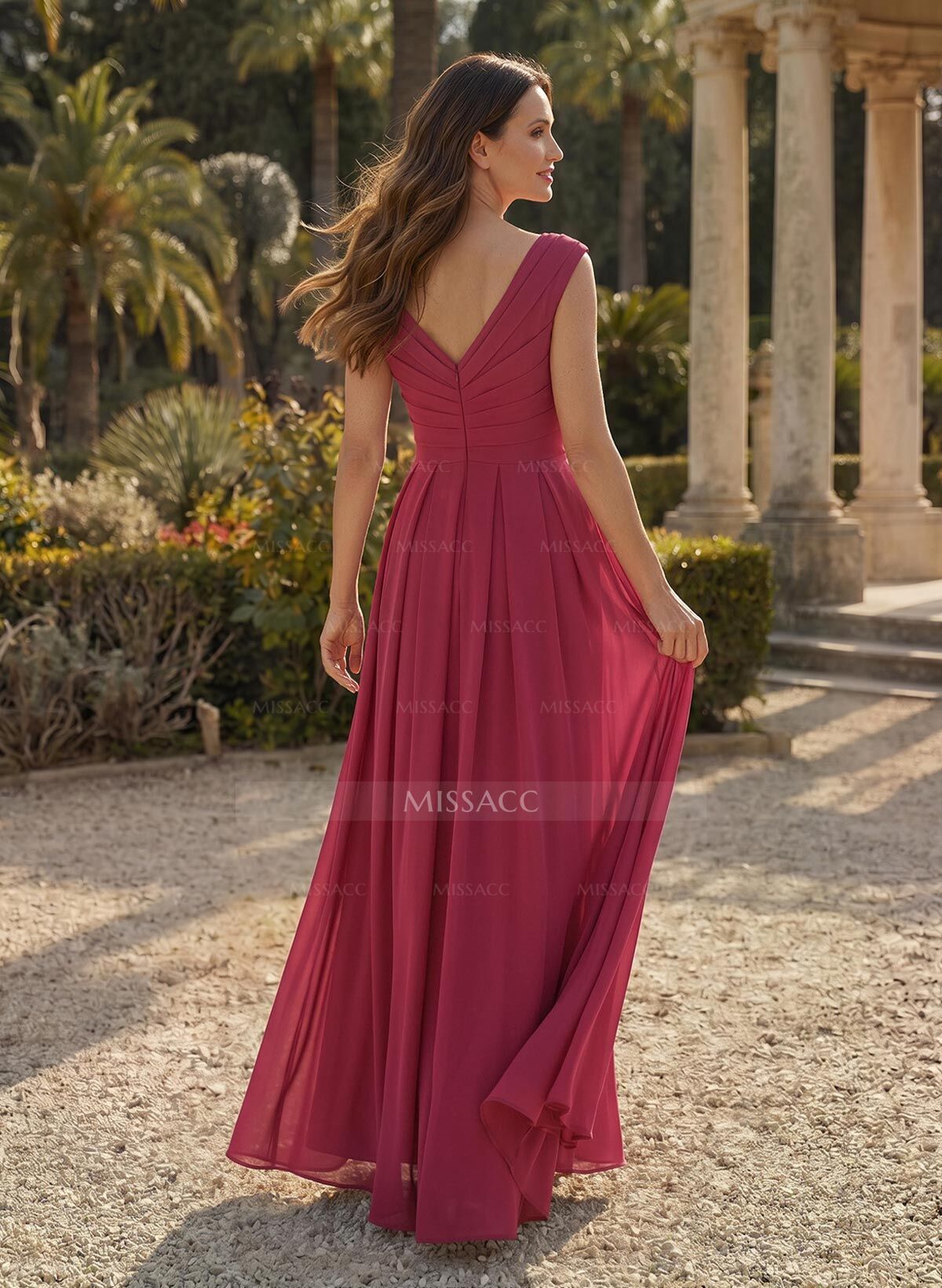 Elegant A-Line V-Neck Short Sleeves Floor-Length Chiffon Mother Of The Bride Dresses