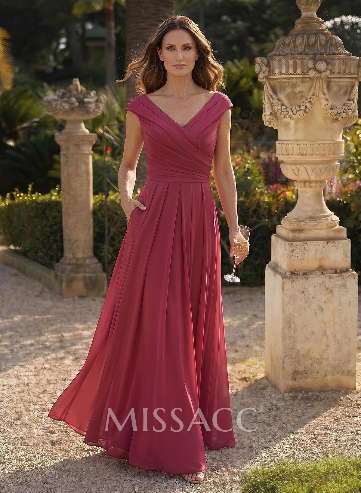 Elegant A-Line V-Neck Sleeveless Floor-Length Chiffon Mother Of The Bride Dresses