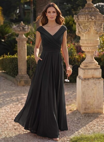 Elegant A-Line V-Neck Sleeveless Floor-Length Chiffon Mother Of The Bride Dresses