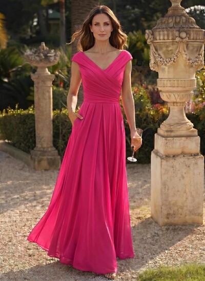 Elegant A-Line V-Neck Sleeveless Floor-Length Chiffon Mother Of The Bride Dresses