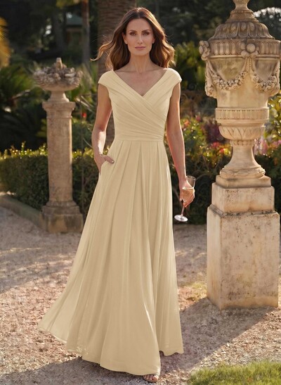Elegant A-Line V-Neck Sleeveless Floor-Length Chiffon Mother Of The Bride Dresses