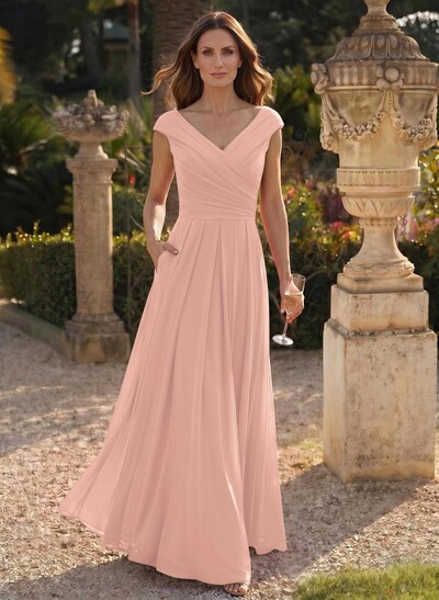 Elegant A-Line V-Neck Sleeveless Floor-Length Chiffon Mother Of The Bride Dresses