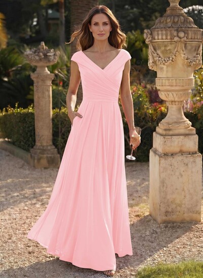 Elegant A-Line V-Neck Sleeveless Floor-Length Chiffon Mother Of The Bride Dresses