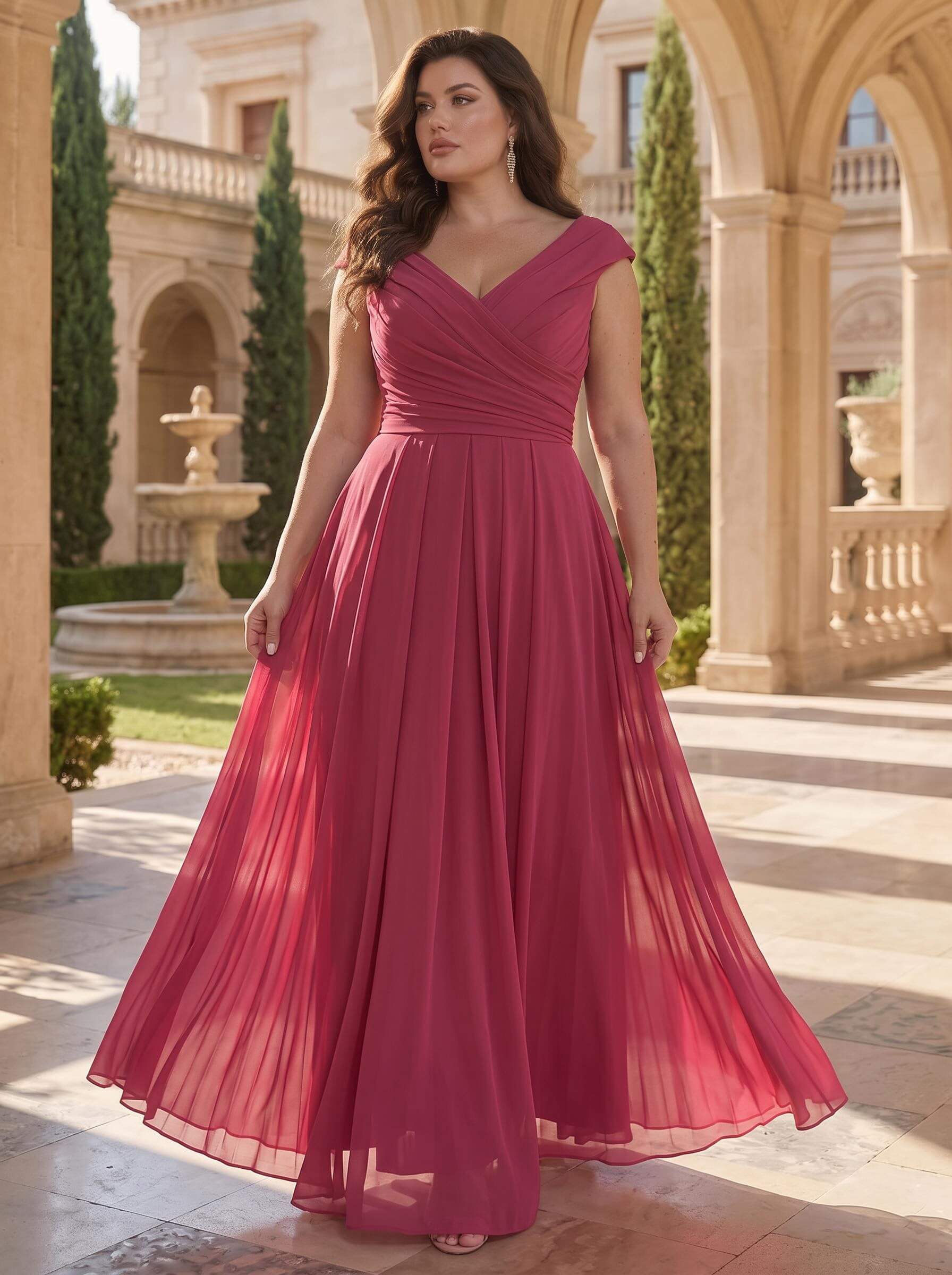 Elegant A-Line V-Neck Sleeveless Floor-Length Chiffon Mother Of The Bride Dresses