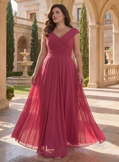 Elegant A-Line V-Neck Sleeveless Floor-Length Chiffon Mother Of The Bride Dresses