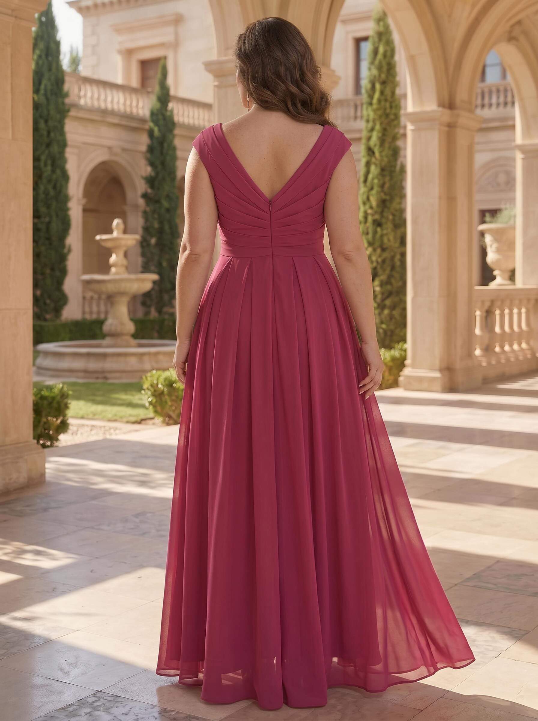 Elegant A-Line V-Neck Sleeveless Floor-Length Chiffon Mother Of The Bride Dresses