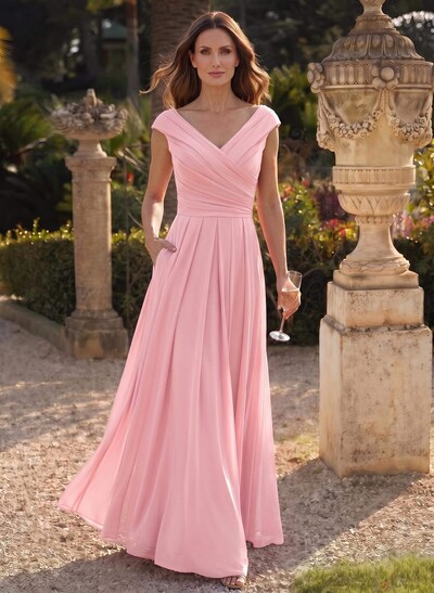 Elegant A-Line V-Neck Sleeveless Floor-Length Chiffon Mother Of The Bride Dresses