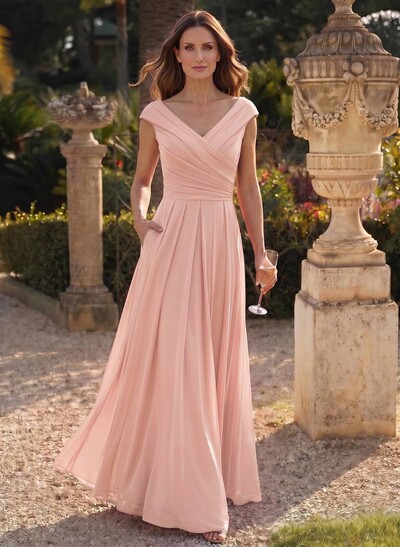 Elegant A-Line V-Neck Sleeveless Floor-Length Chiffon Mother Of The Bride Dresses