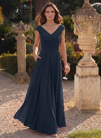 Elegant A-Line V-Neck Sleeveless Floor-Length Chiffon Mother Of The Bride Dresses