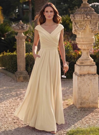 Elegant A-Line V-Neck Sleeveless Floor-Length Chiffon Mother Of The Bride Dresses