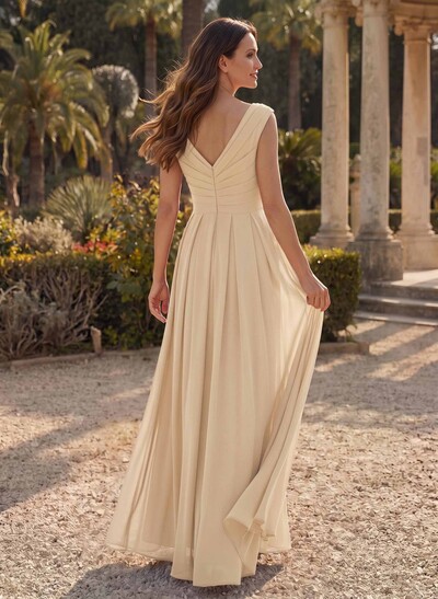 Elegant A-Line V-Neck Sleeveless Floor-Length Chiffon Mother Of The Bride Dresses