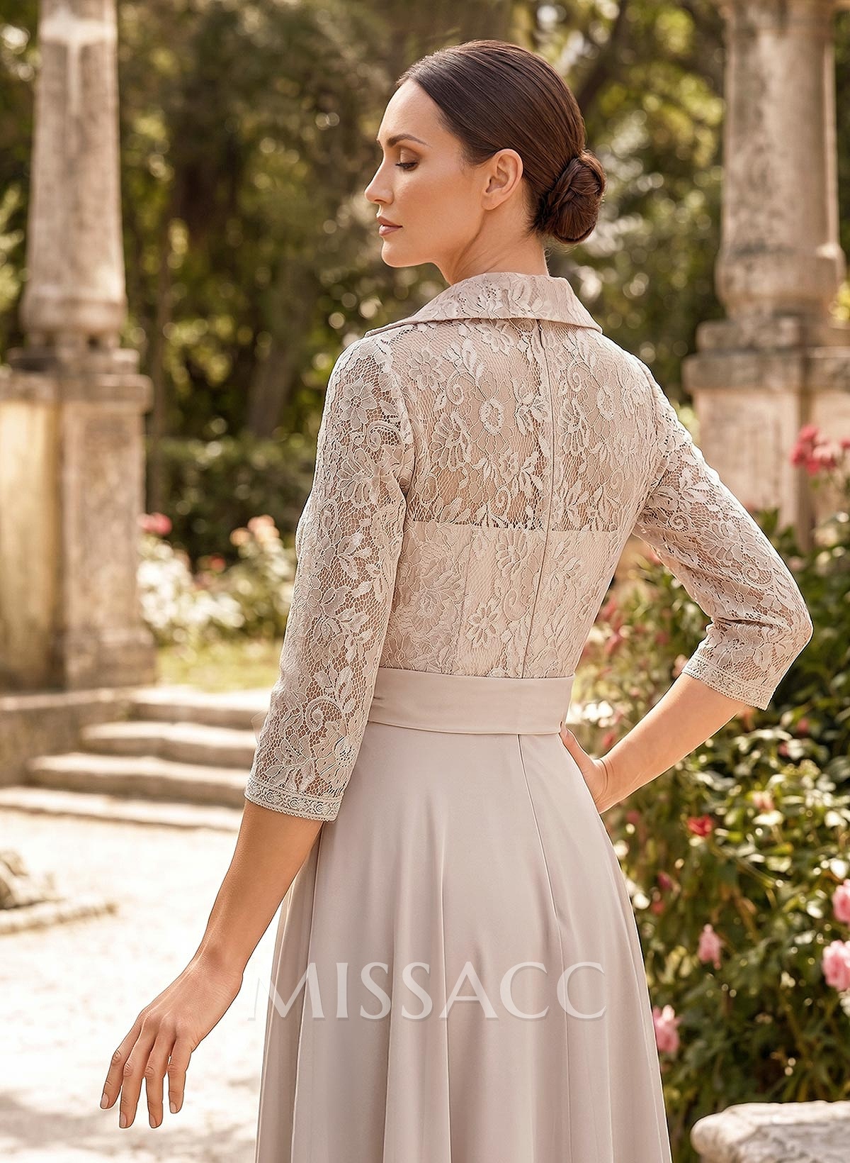 A-Line V-Neck 3/4 Sleeves Floor-Length Chiffon Mother Of The Bride Dresses With Bow(s)/Appliques Lace A-Line V-Neck 3/4 Sleeves Floor-Length Chiffon Mother Of The Bride Dresses With Bow(s)/Appliques Lace