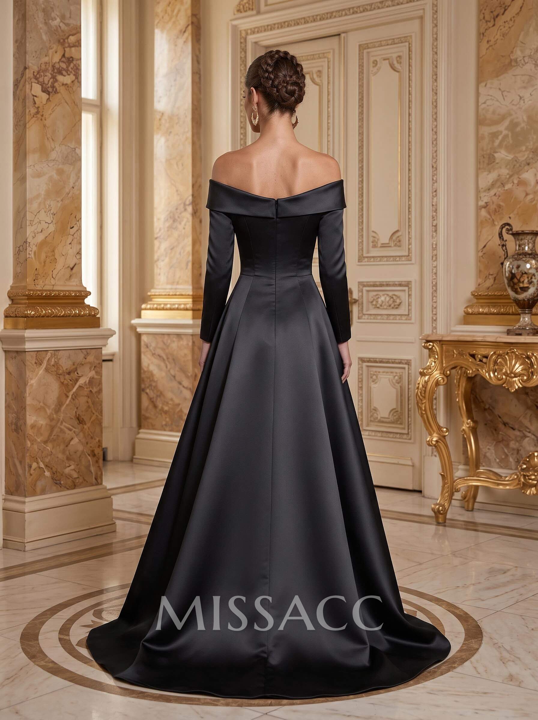 A-Line Off-The-Shoulder Long Sleeves Floor-Length Satin Mother Of The Bride Dresses