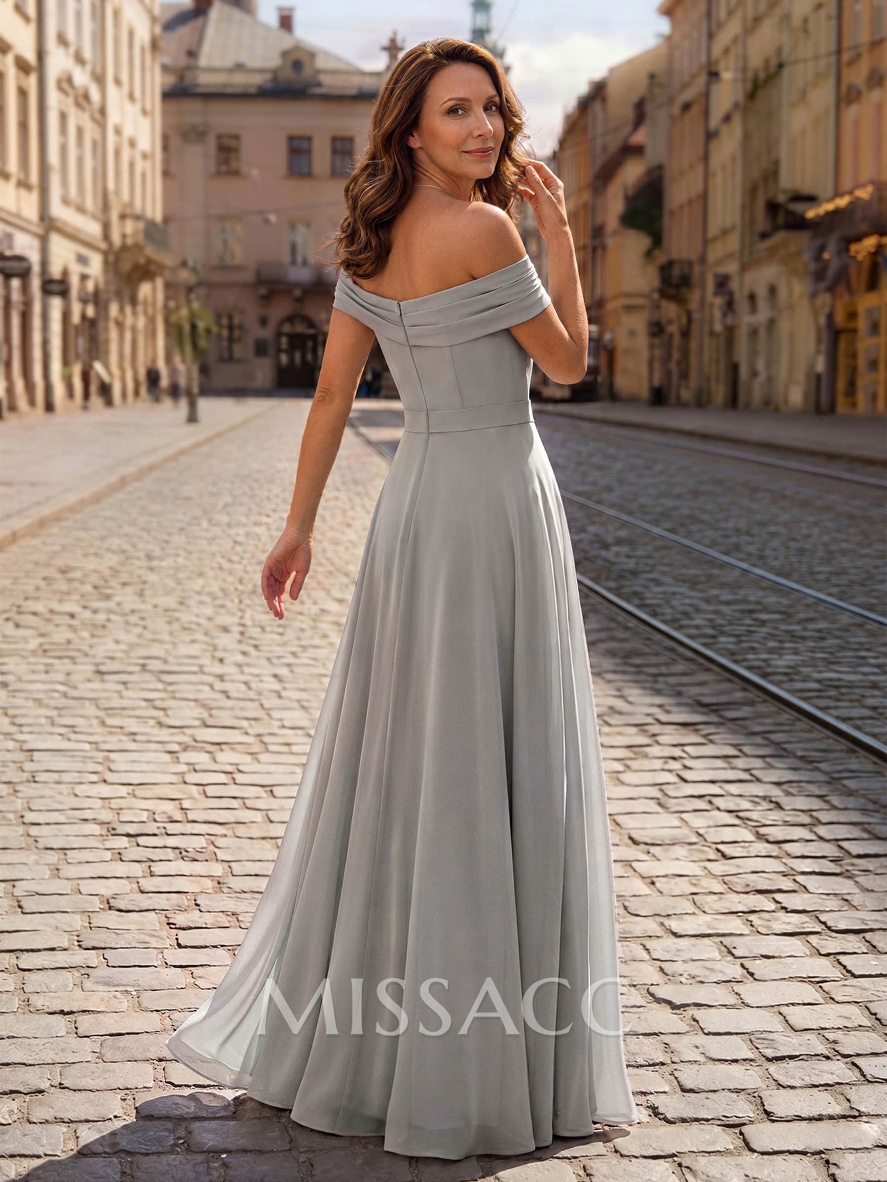 A-Line Off-The-Shoulder Sleeveless Floor-Length Chiffon Mother Of The Bride Dresses With High Split