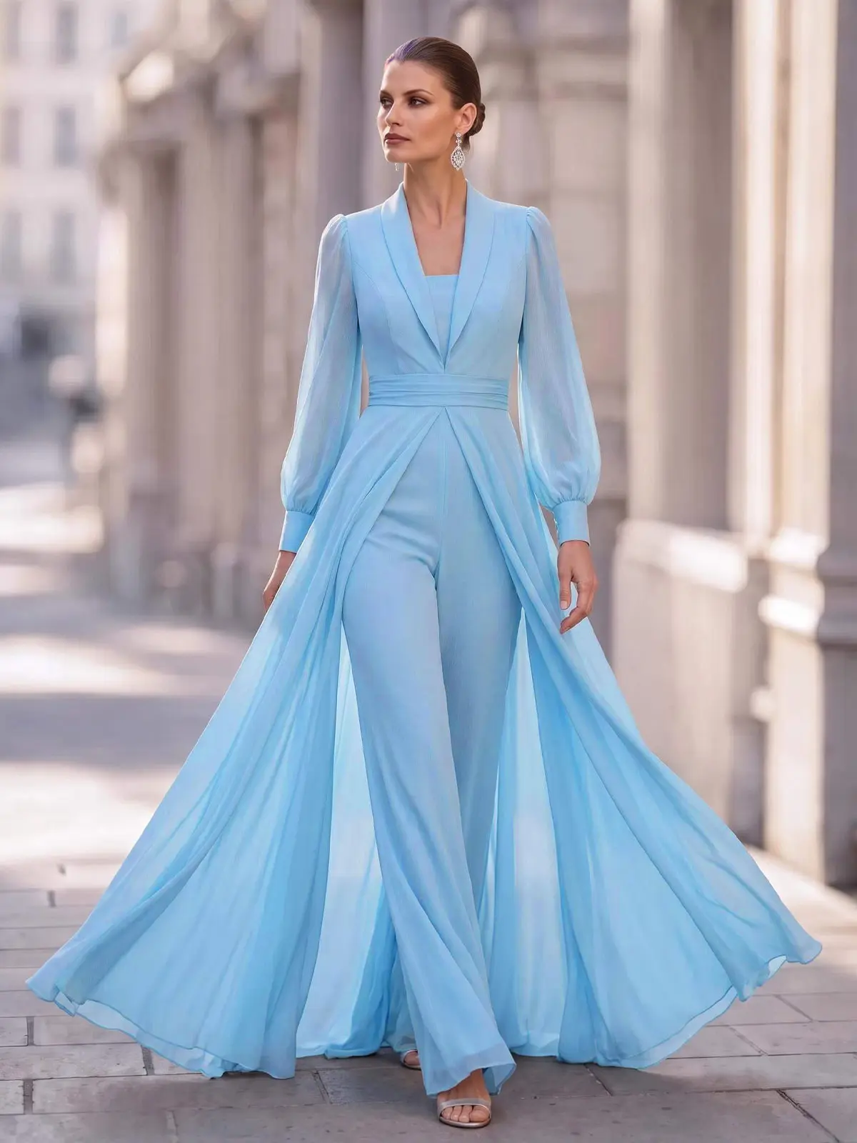 Jumpsuit/Pantsuit V-Neck Long Sleeves Floor-Length Chiffon Mother Of The Bride Dresses With Overskirt Dress Jumpsuit/Pantsuit V-Neck Long Sleeves Floor-Length Chiffon Mother Of The Bride Dresses With Overskirt Dress