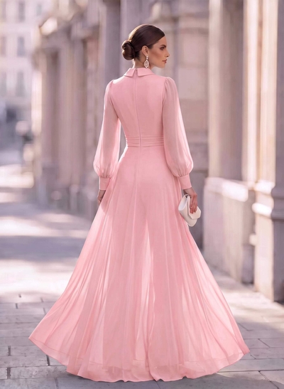 Jumpsuit/Pantsuit V-Neck Long Sleeves Floor-Length Chiffon Mother Of The Bride Dresses With Overskirt Dress