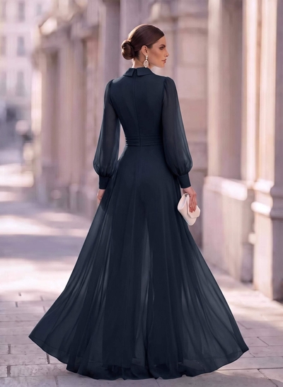 Jumpsuit/Pantsuit V-Neck Long Sleeves Floor-Length Chiffon Mother Of The Bride Dresses With Overskirt Dress