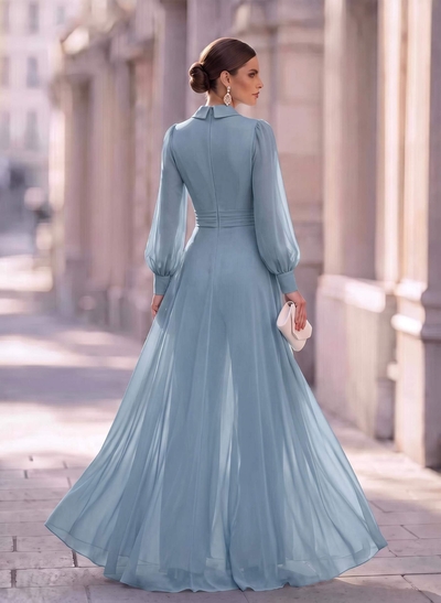 Jumpsuit/Pantsuit V-Neck Long Sleeves Floor-Length Chiffon Mother Of The Bride Dresses With Overskirt Dress