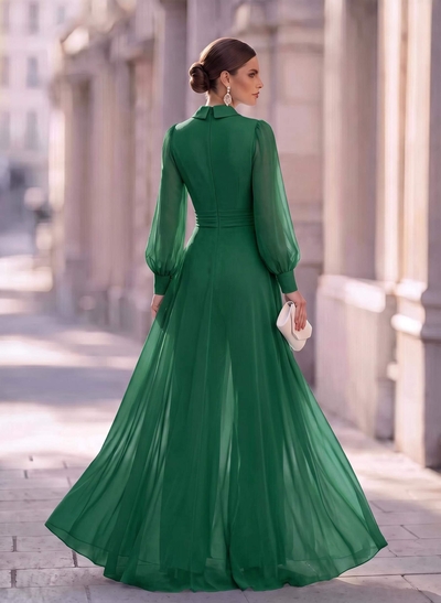 Jumpsuit/Pantsuit V-Neck Long Sleeves Floor-Length Chiffon Mother Of The Bride Dresses With Overskirt Dress