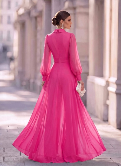 Jumpsuit/Pantsuit V-Neck Long Sleeves Floor-Length Chiffon Mother Of The Bride Dresses With Overskirt Dress